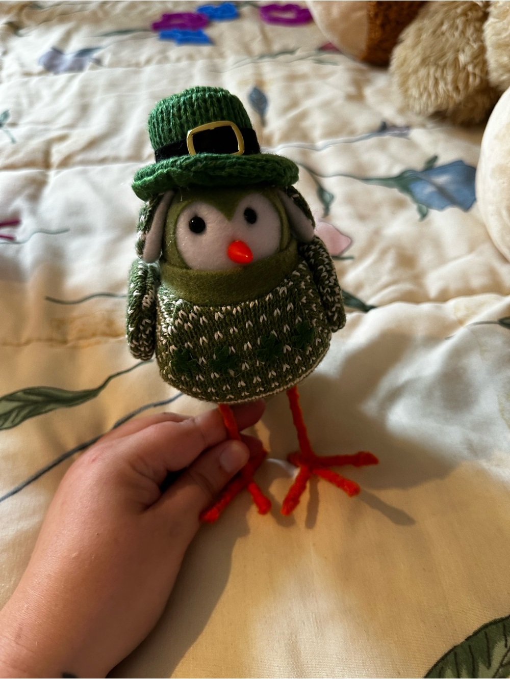 Green Knit St. Patrick's Day bird Figurine